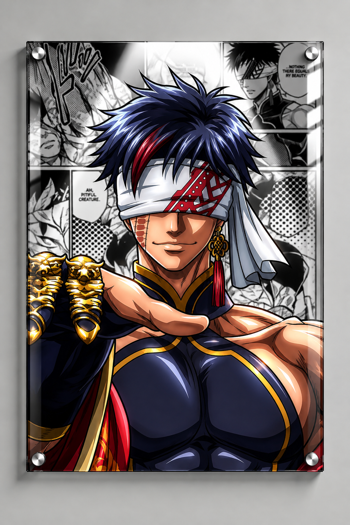 Blindfolded Warrior Manga Panel Acrylic Poster