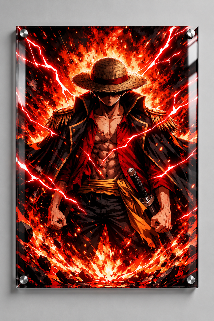 Luffy Straw Hat Captain Red Lightning Acrylic Poster