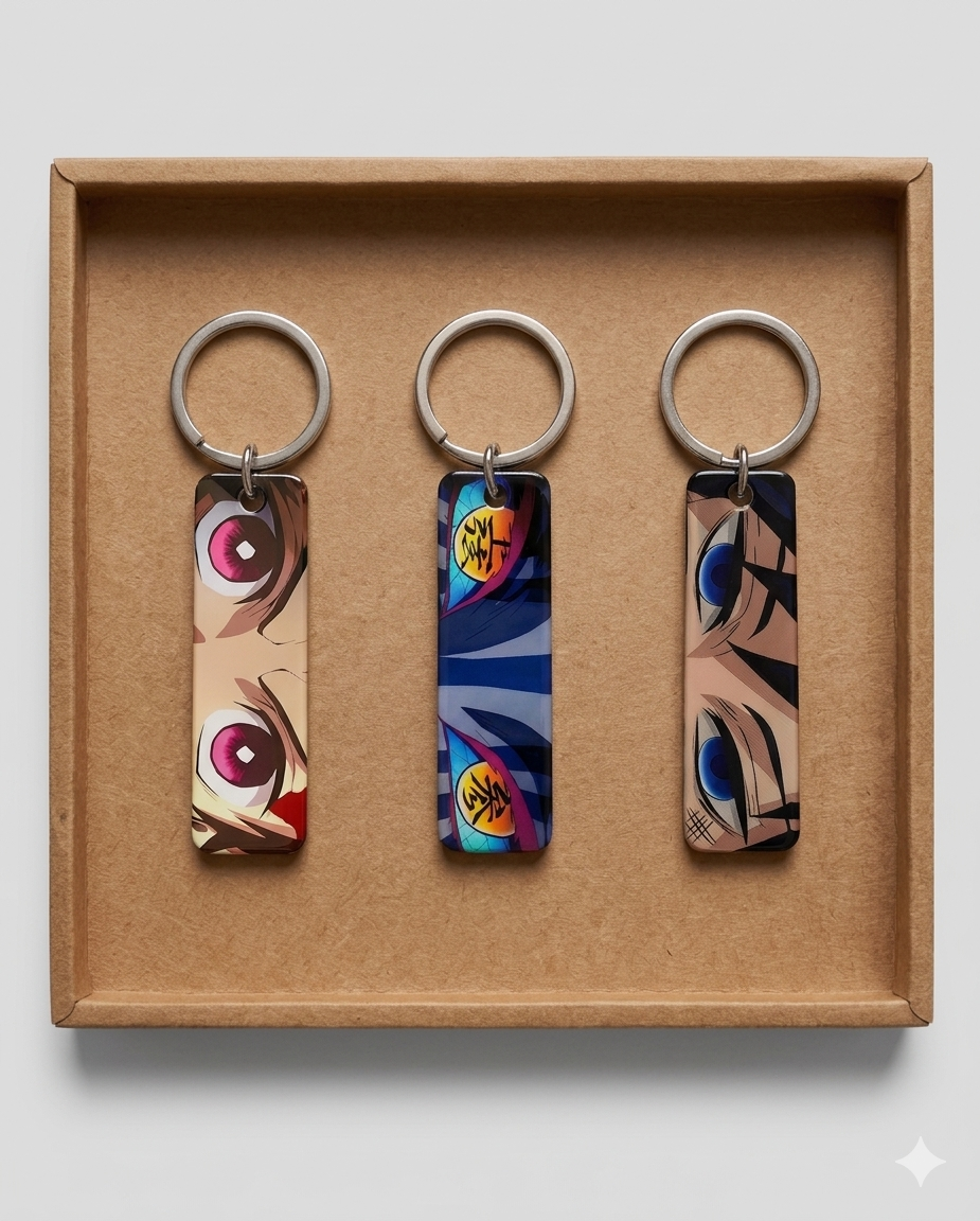 Demon Slayer Eyes Keychain Bundle — Akaza + Tanjiro + Giyu