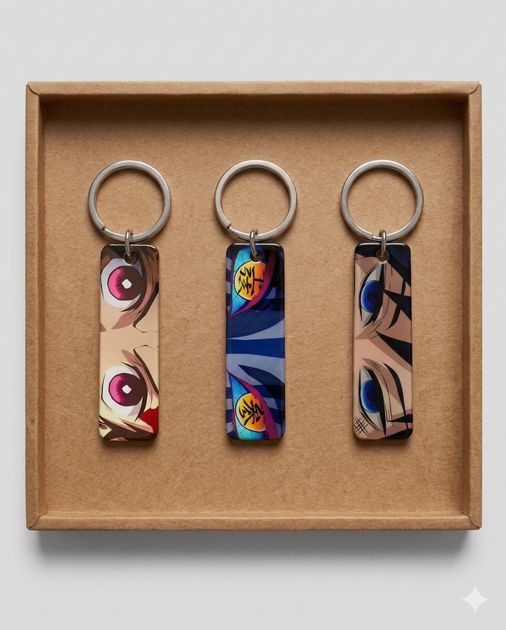 Demon Slayer Eyes Keychain Bundle — Akaza + Tanjiro + Giyu